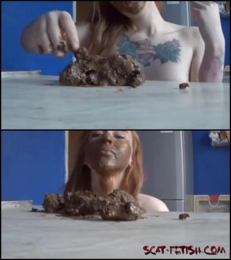 Cute girl shitting on table, smearin feces on face, licking and suck shit.  -DefecationHomemade Scat [Special #147] [302 MB/FullHD 1080p]