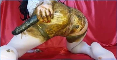 Anna Coprofield in White Pantyhose Solo with Black Toy and Shit Play
